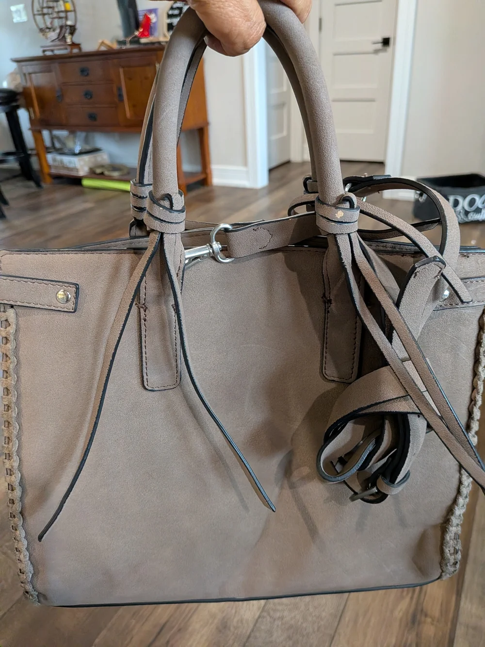Zara Braided Side Topstitch City Tote Bag / Satchel Taupe